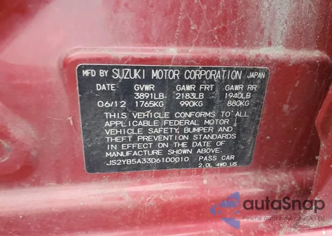 2013 Suzuki Sx4 из США, поврежденный, VIN JS2YB5A33D6100010